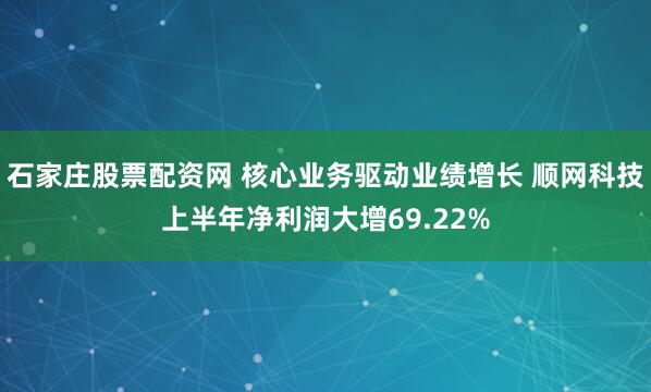 石家庄股票配资网 核心业务驱动业绩增长 顺网科技上半年净利润大增69.22%